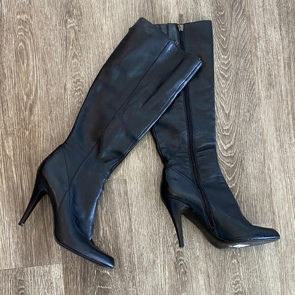 Aldo black leather knee high boots 39 US 8 - Picture 1 of 11